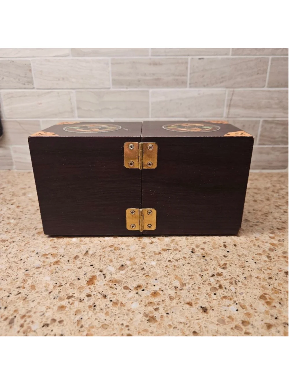 Collectible Korean wood metal inlay jewelry puzzle box
